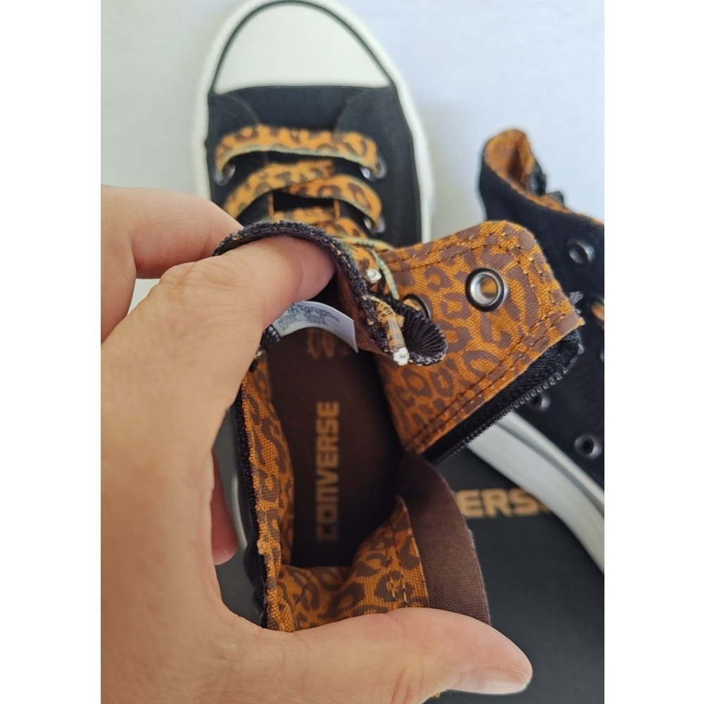 Converse Chuck Taylor All Star Platform Zip Black Leopard Pinecone Kids 12 New - Picture 8 of 10
